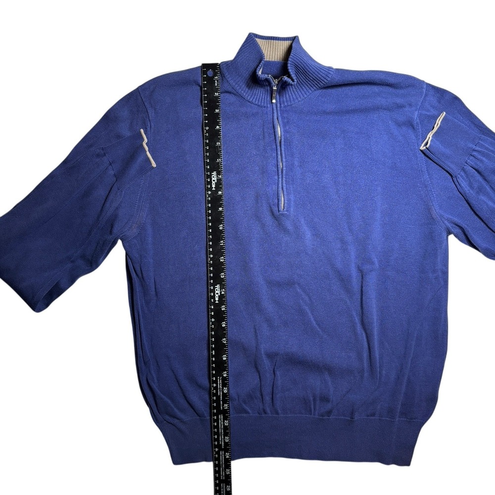 Loro Piana Blue Silk Cotton Quarter Zip Men's Size 50